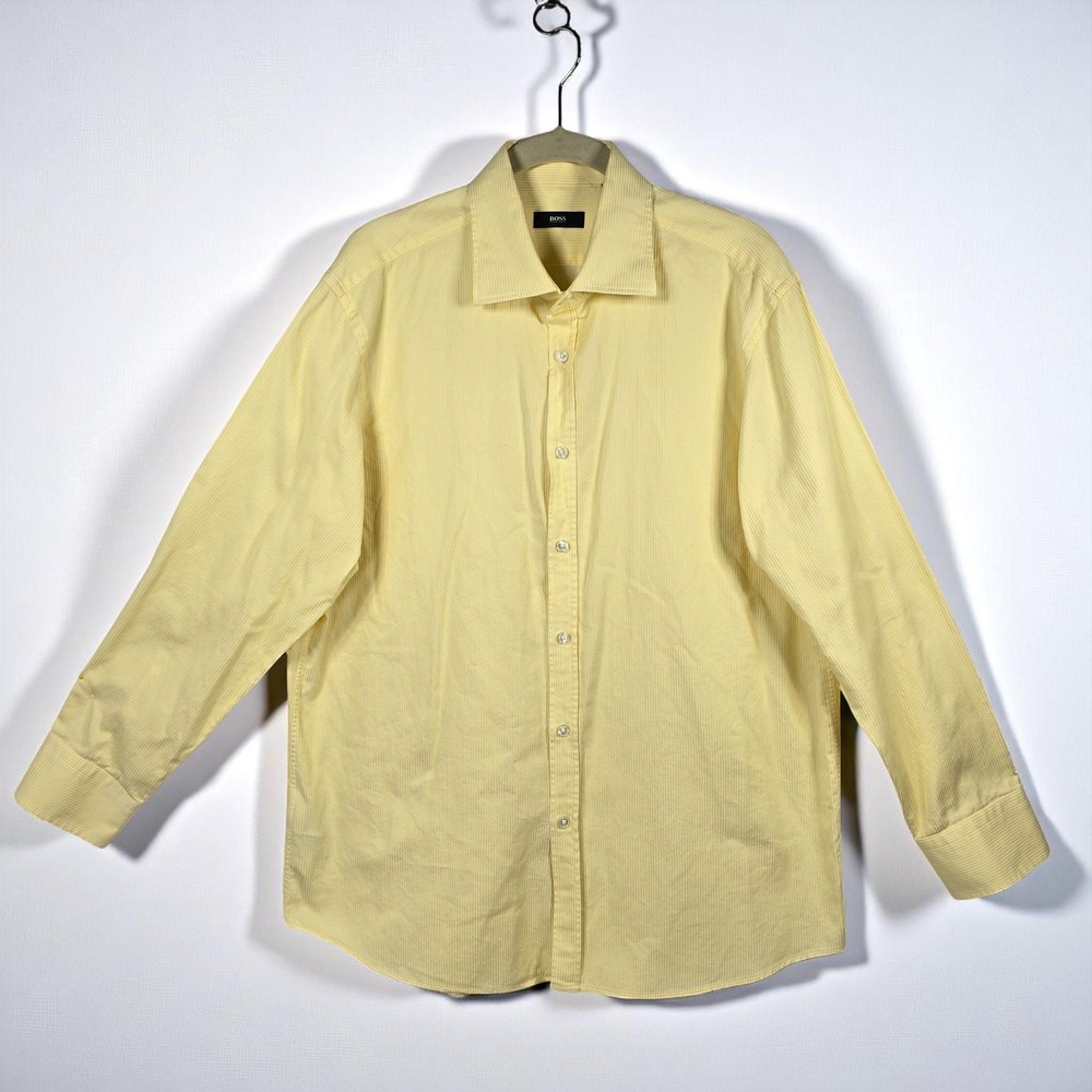 Hugo Boss Striped Dress Shirt Button Up Long Sleeve Yellow Men‎ 17 32/33 Cotton